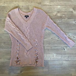Express Blush Knitted V-Neck Sweater (Small)
